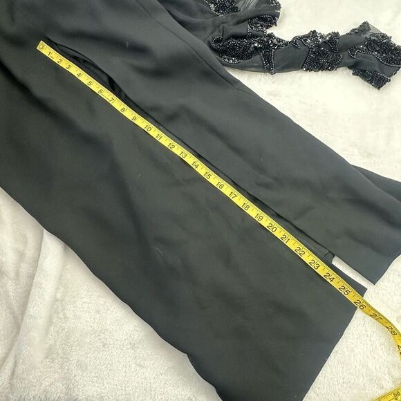 Scala Collection High Neck Beaded Mesh Sleeve Maxi Dress Black - Picture 14 of 14